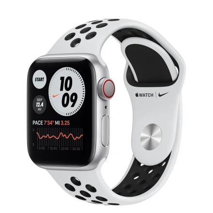 Apple Watch Series 6 Nike GPS + Cellular 40mm Silver Aluminum Case with Pure Platinum / Black Nike Sport Band (M06J3, M07C3)